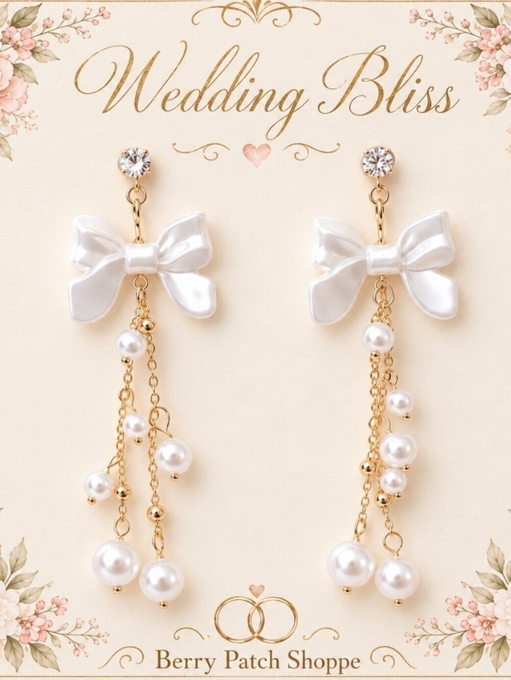 Bows & Pearls Wedding Bliss Bow Dangle Drop Earrings